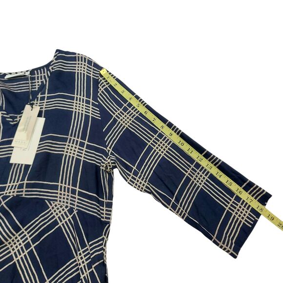 MASAI Copenhagen Narcelle Midi Dress Womens Medium Navy V-Neck Check Academia - Picture 3 of 12